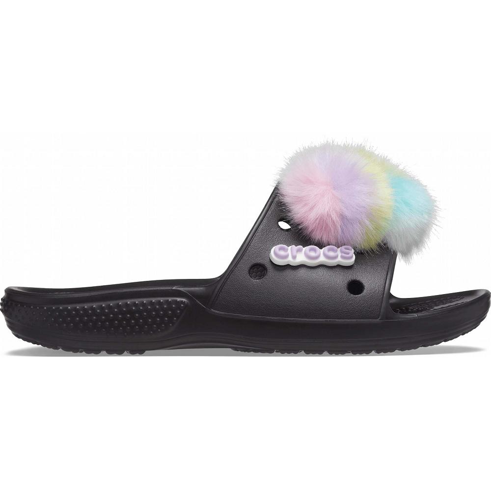 Black Men's Crocs Classic Fur Sure Slides | NZ 1282ILHS